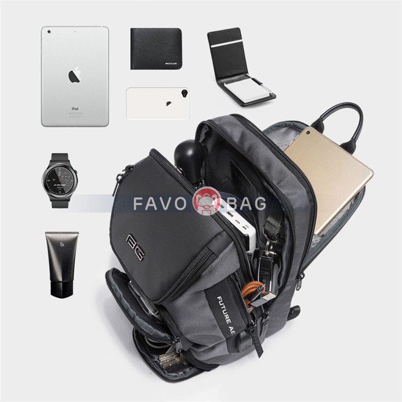 Grey Backpack With Usb Charging Port Waterproof Travel Hiking Outdoor Chest Daypack