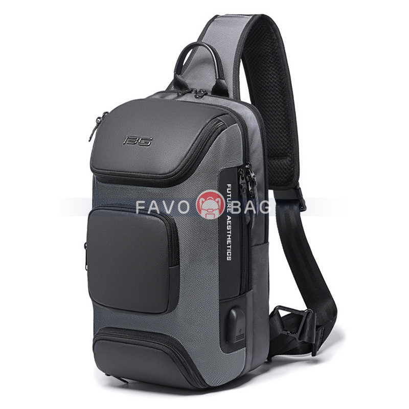 Grey Backpack With Usb Charging Port Waterproof Travel Hiking Outdoor Chest Daypack