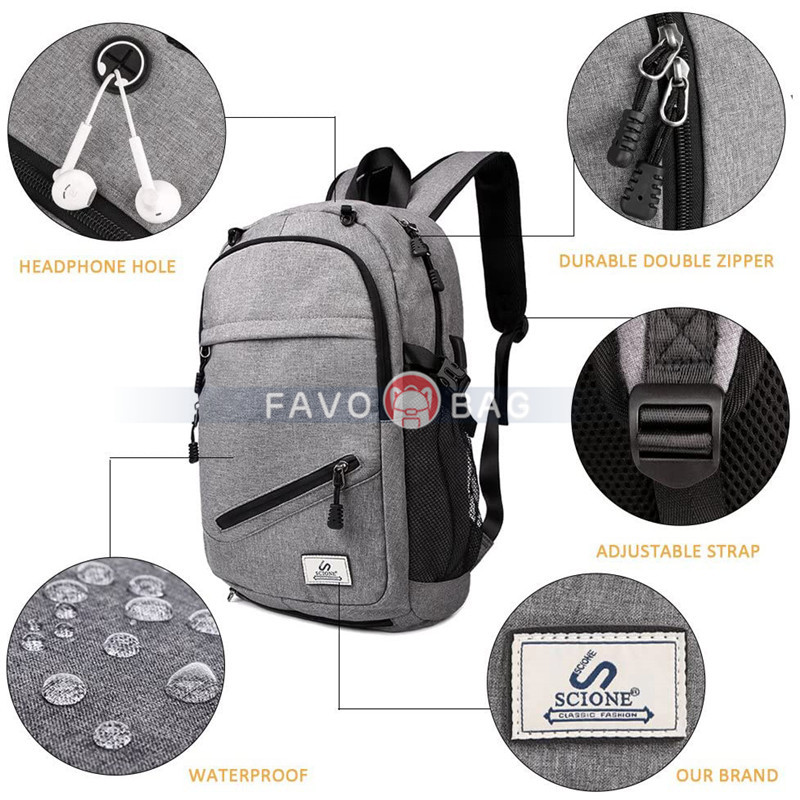 Grey Basketball Laptop Backpack Boy Usb Travel School Bag