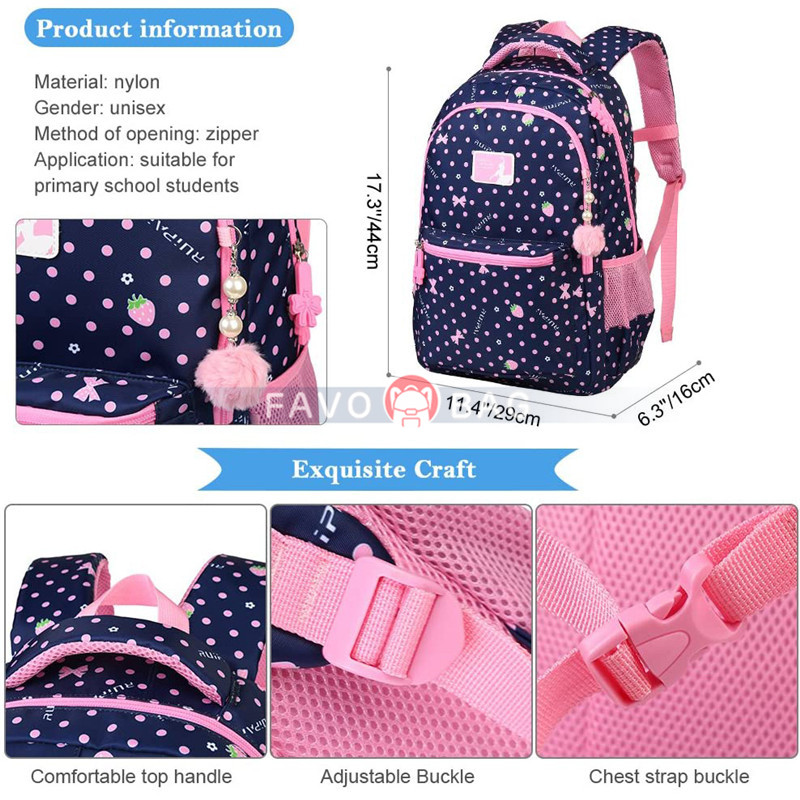 Girls School Backpack Water Resistant Elementary School Bag With Chest Strap