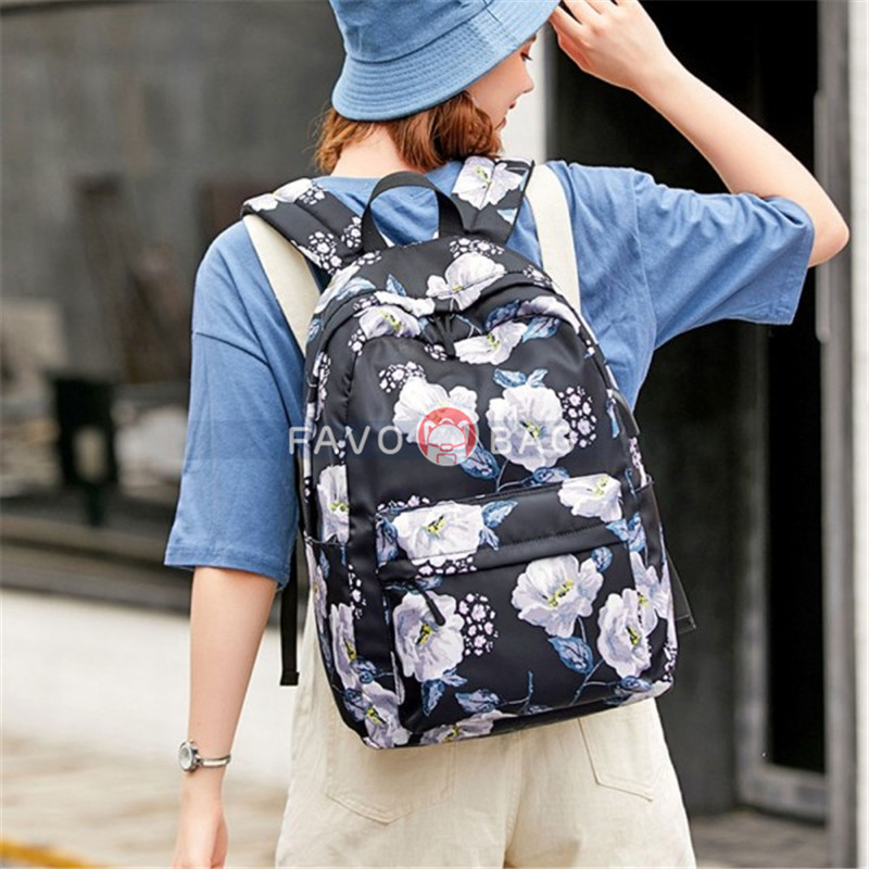 Floral Backpack with USB Charging Port Nylon Durable Outdoor Travel Bag for Girls