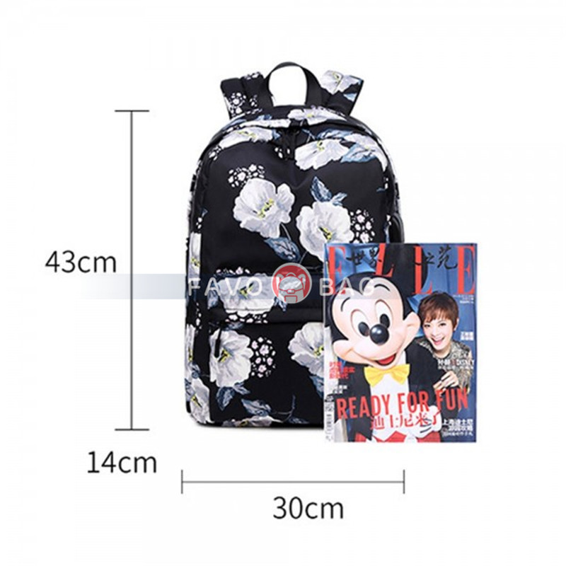 Floral Backpack with USB Charging Port Nylon Durable Outdoor Travel Bag for Girls