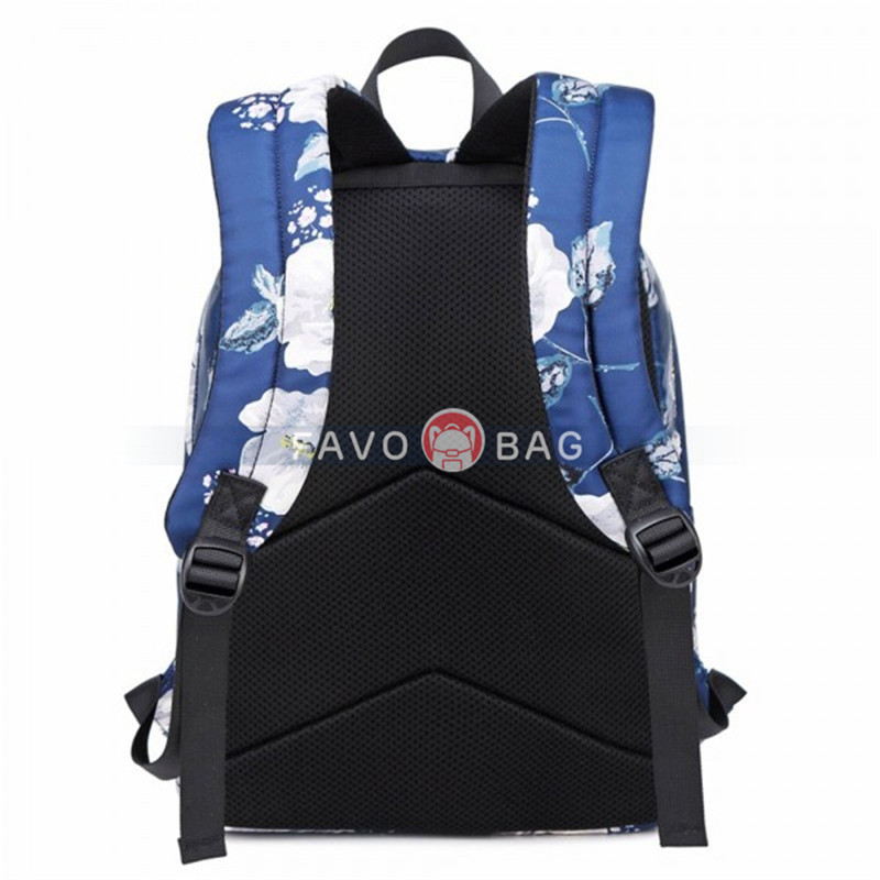 Floral Backpack with USB Charging Port Nylon Durable Outdoor Travel Bag for Girls