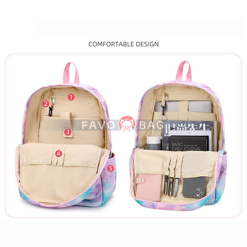 Girls School Backpack Galaxy Schoolbag Fit 15Inch Laptop Bookbag Insulated Lunch Bag For Teens Boys Kids Travel Daypack