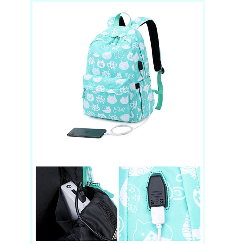 Girls School Backpack Bookbag Outdoor Leisure Daypack With Usb Charger Port