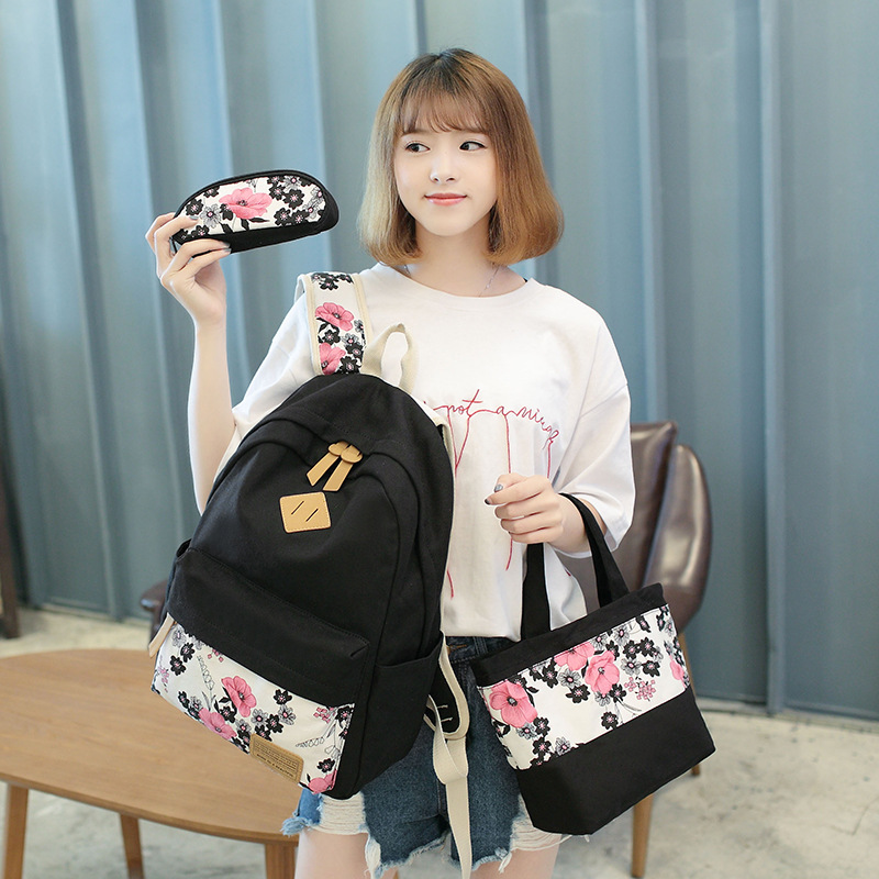 Floral Printed School Backpack Sets with Lunch Bag and Pencil Case