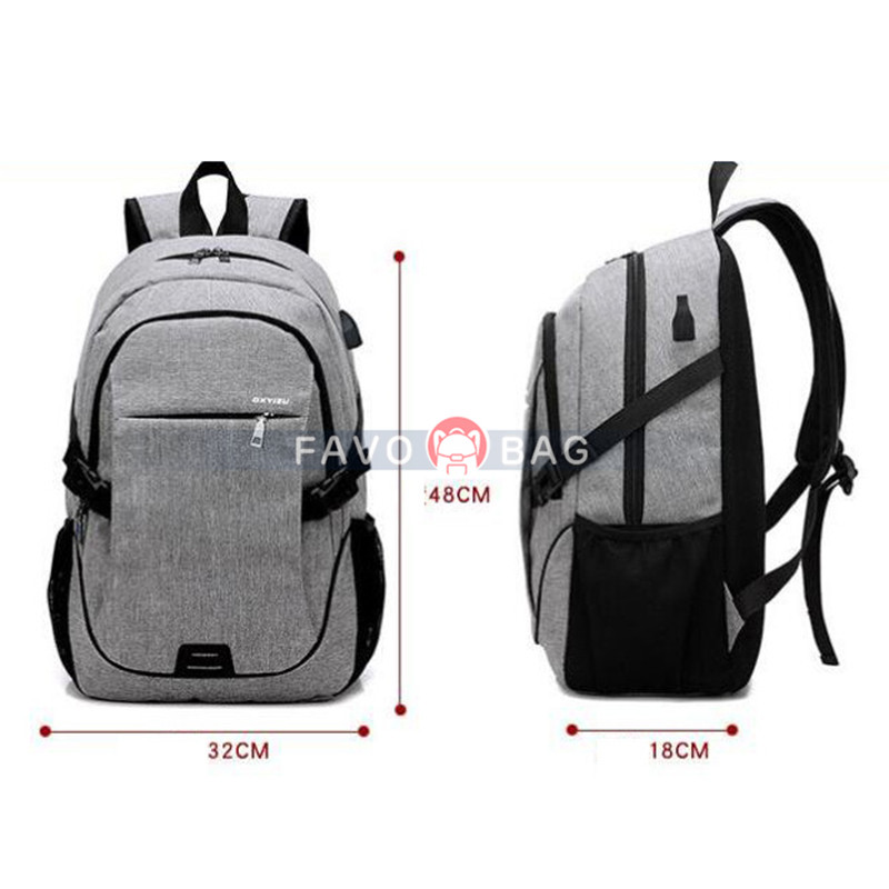 Grey Anti Theft Laptop Travel Backpacks Bookbag With Usb Charging Port