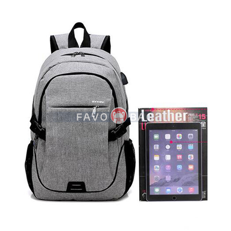 Grey Anti Theft Laptop Travel Backpacks Bookbag With Usb Charging Port