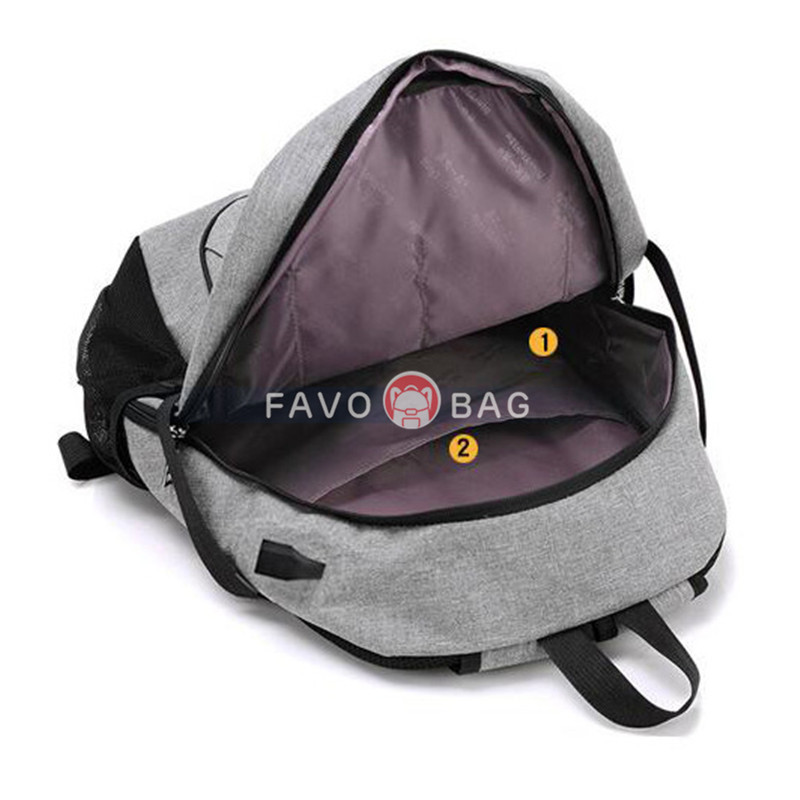 Grey Anti Theft Laptop Travel Backpacks Bookbag With Usb Charging Port