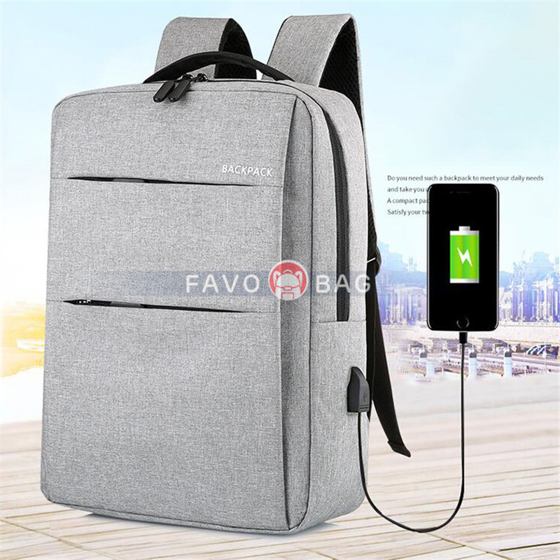 Gray Laptop College Business Travel Backpack Water Resistant Computer Backpack With Usb Charging Port