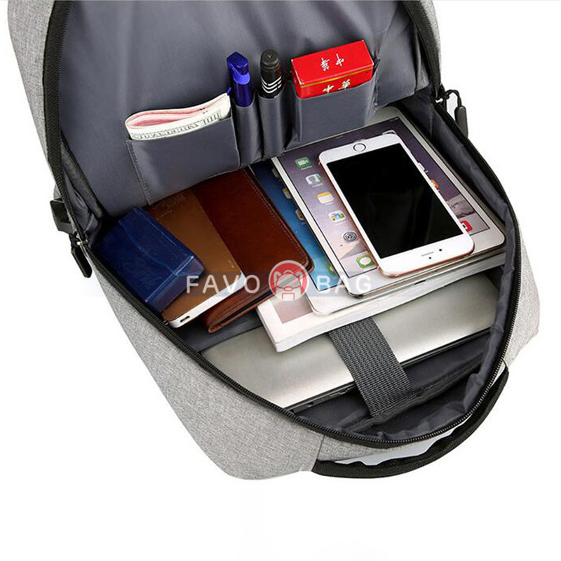 Gray Laptop College Business Travel Backpack Water Resistant Computer Backpack With Usb Charging Port