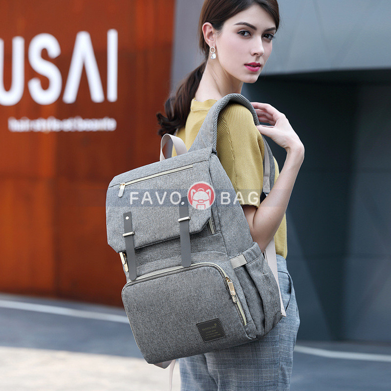 Grey Laptop Vintage College Backpack Travel Laptop Bookbags With Usb Charging Port