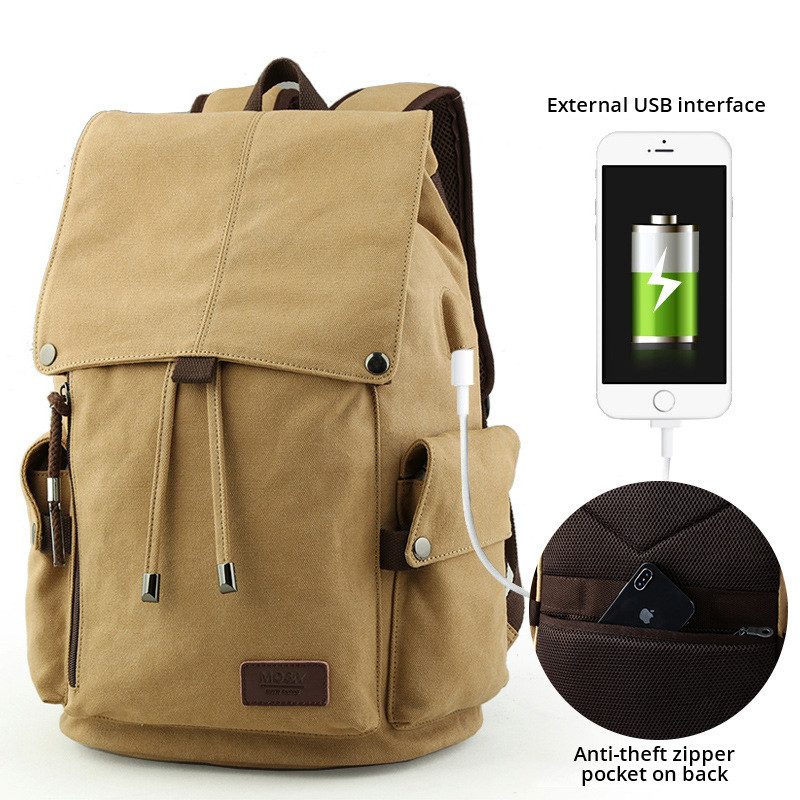 Grey Backpack Schoolbag With Usb Charge College Junior Students High School Travel Outdoor