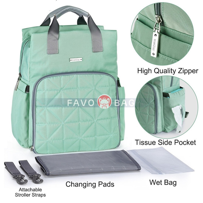 Fashion Green Diaper Bag Candy Color Outdoor Waterproof Backpack Handbag