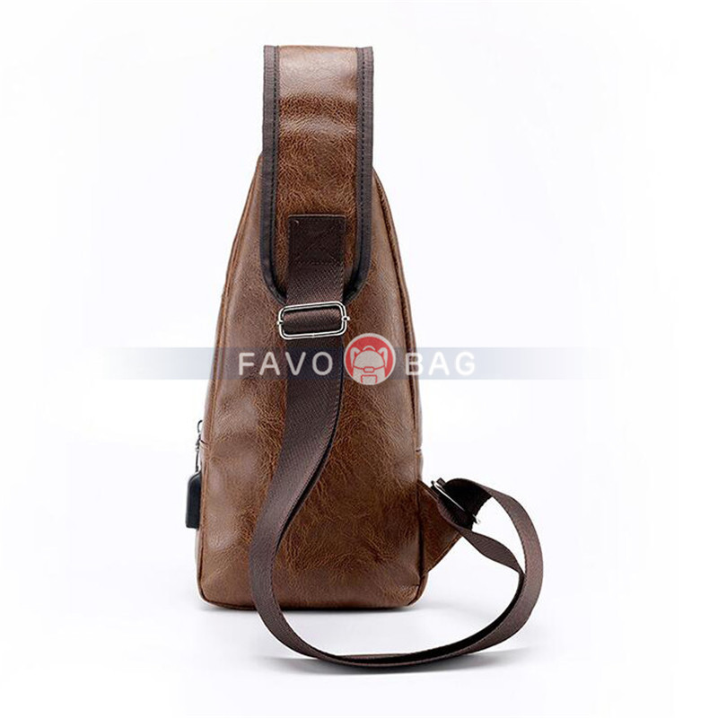 Light Brown Men'S Leather Sling Bag Chest Shoulder Backpack Crossbody Bag