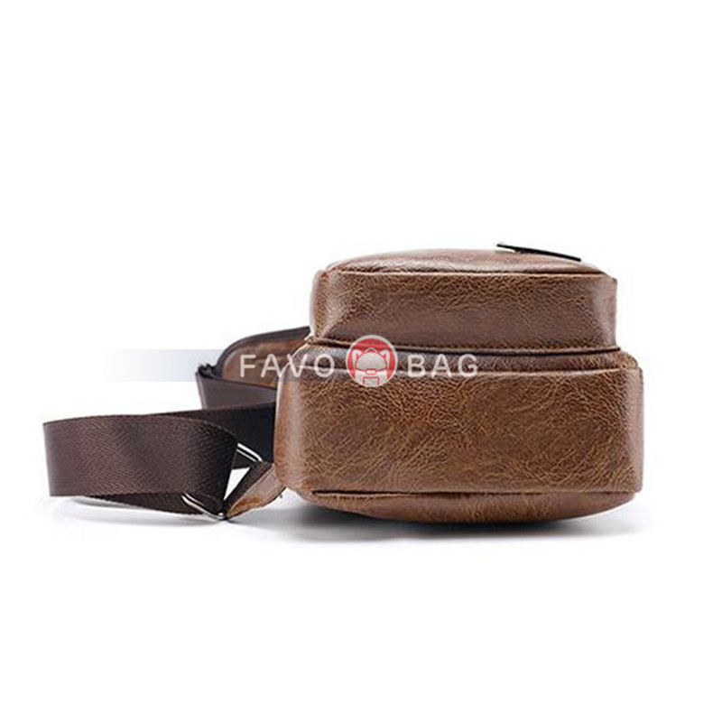 Light Brown Men'S Leather Sling Bag Chest Shoulder Backpack Crossbody Bag