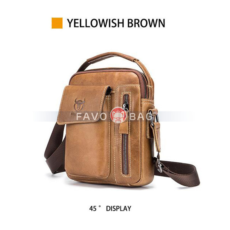 Yellowish Brown Men'S Small Shoulder Bag Retro Lightweight Everyday Satchel Bag