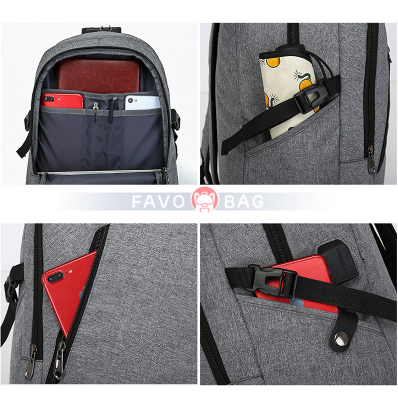 Grey Anti Theft Water Resistant College Student School Bookbag