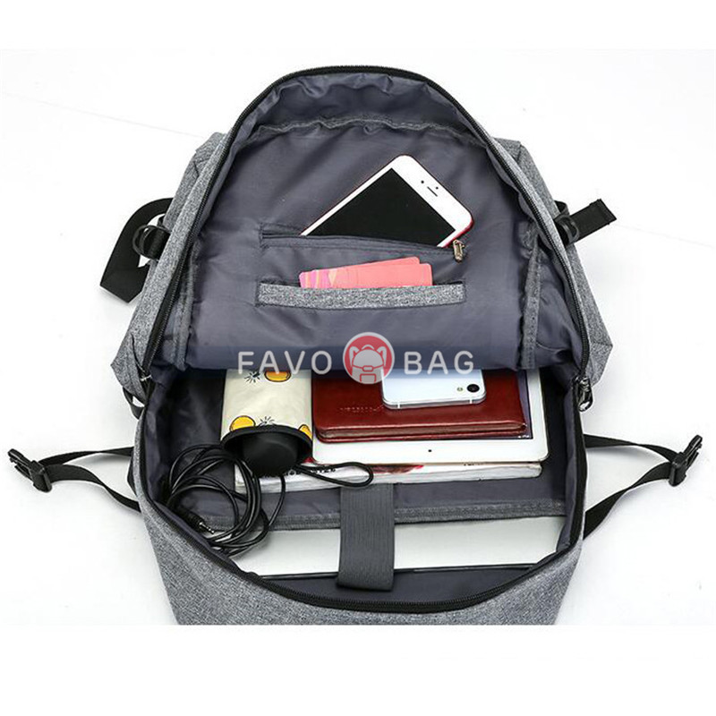 Grey Anti Theft Water Resistant College Student School Bookbag