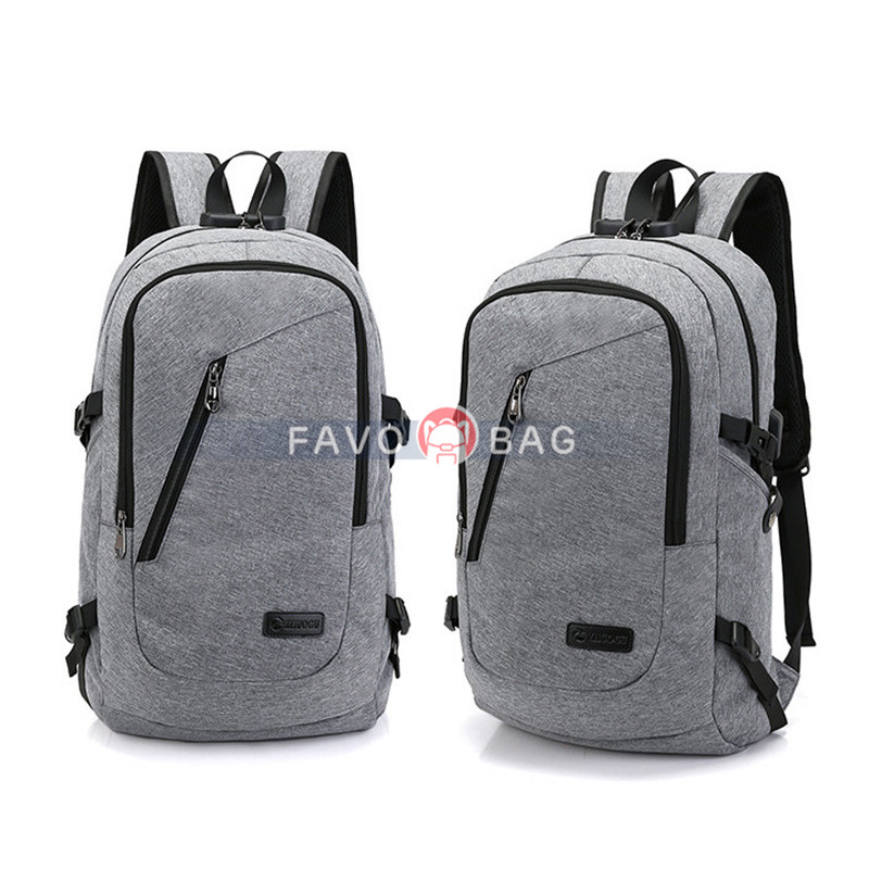 Grey Anti Theft Water Resistant College Student School Bookbag