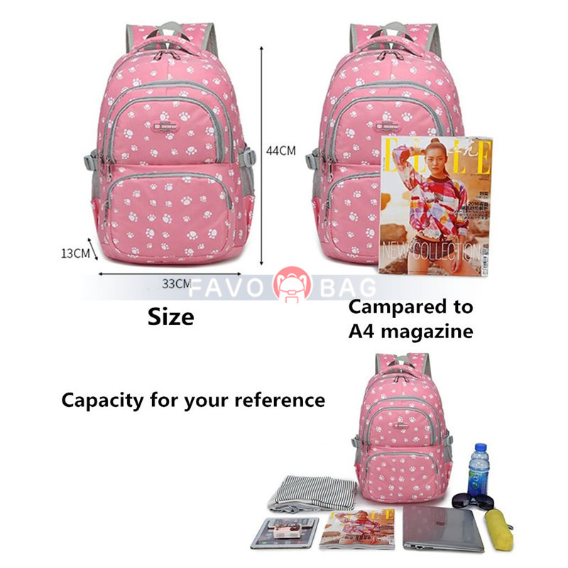Dog Paw Prints Primary School Backpack Junior Schoolbag Bookbag for Teens Girls