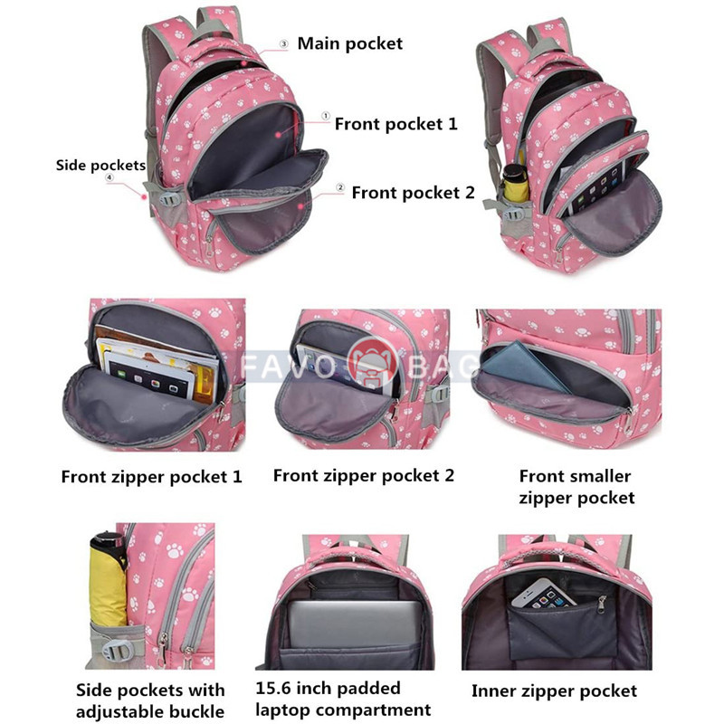 Dog Paw Prints Primary School Backpack Junior Schoolbag Bookbag for Teens Girls
