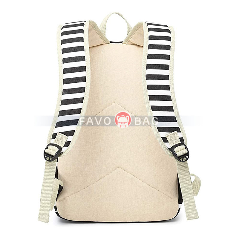 Lightweight Black Canvas Stripe Backpacks for Girls School Bookbags