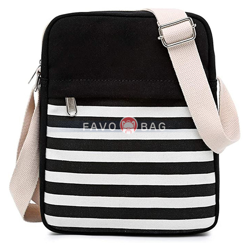 Lightweight Black Canvas Stripe Backpacks for Girls School Bookbags