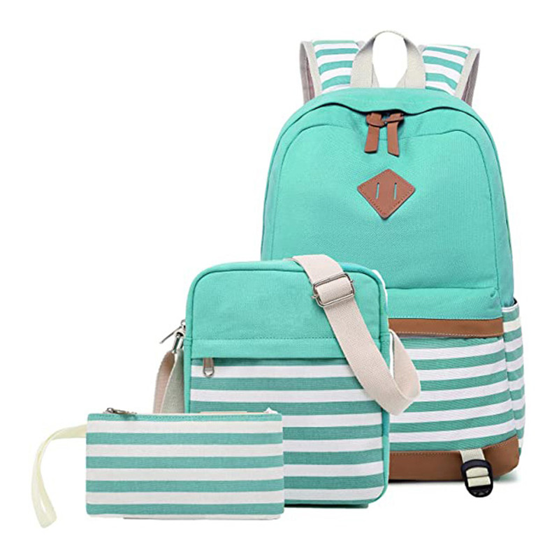 Lightweight Black Canvas Stripe Backpacks for Girls School Bookbags