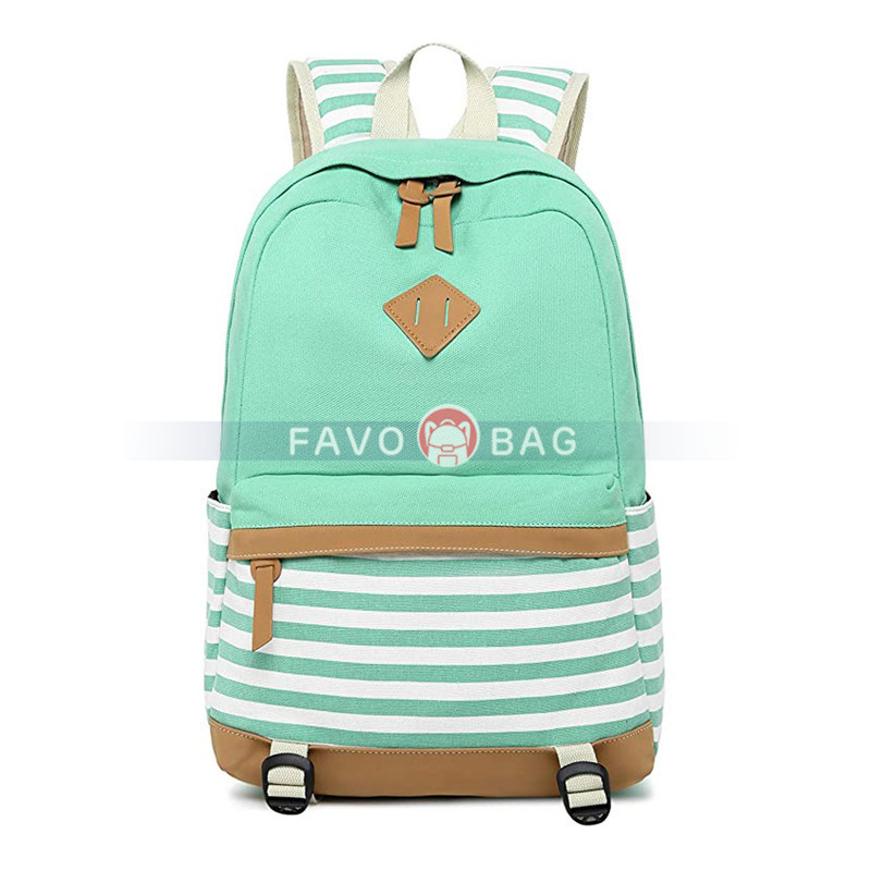 Lightweight Black Canvas Stripe Backpacks for Girls School Bookbags