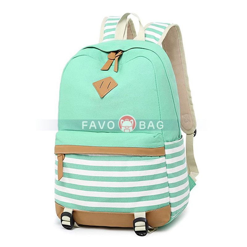 Lightweight Black Canvas Stripe Backpacks for Girls School Bookbags