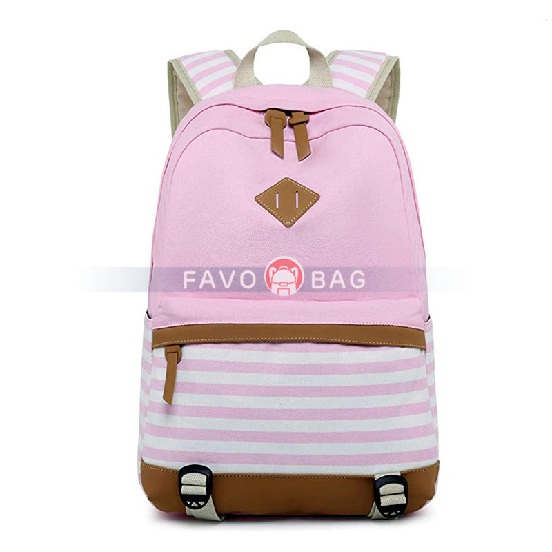 Lightweight Black Canvas Stripe Backpacks for Girls School Bookbags