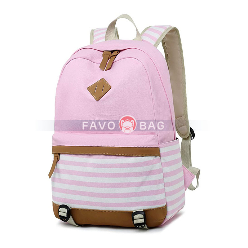 Lightweight Black Canvas Stripe Backpacks for Girls School Bookbags