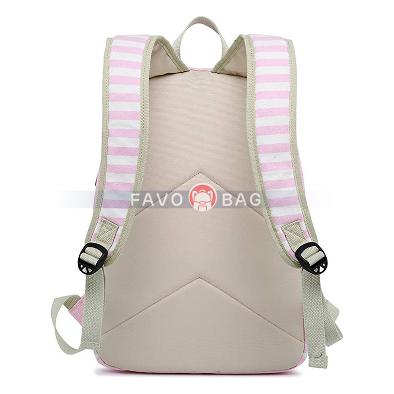 Lightweight Black Canvas Stripe Backpacks for Girls School Bookbags