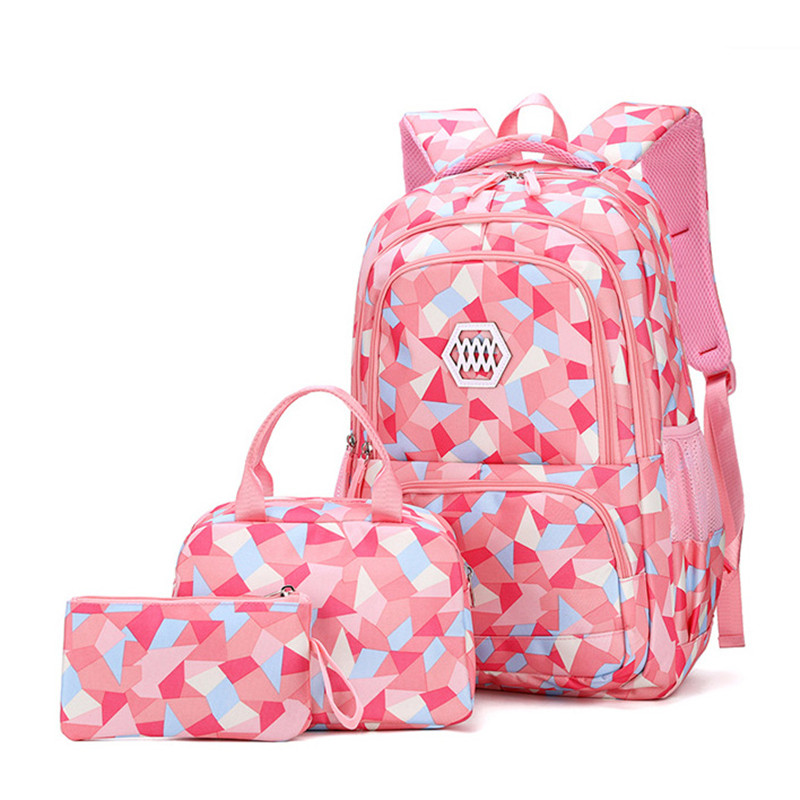 Girl Geometric Printed Primary Junior High University School Bag Bookbag 3pcs Backpack Sets