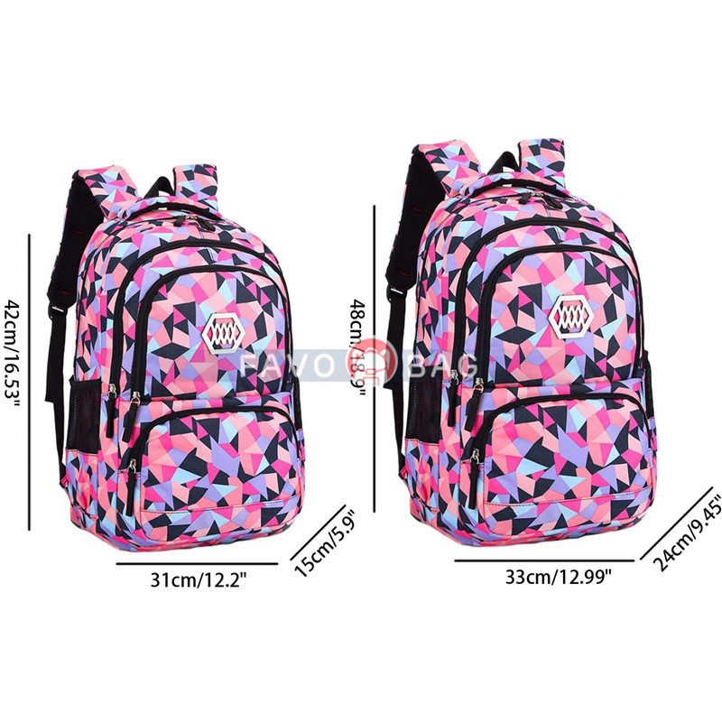 Girl Geometric Printed Primary Junior High University School Bag Bookbag 3pcs Backpack Sets