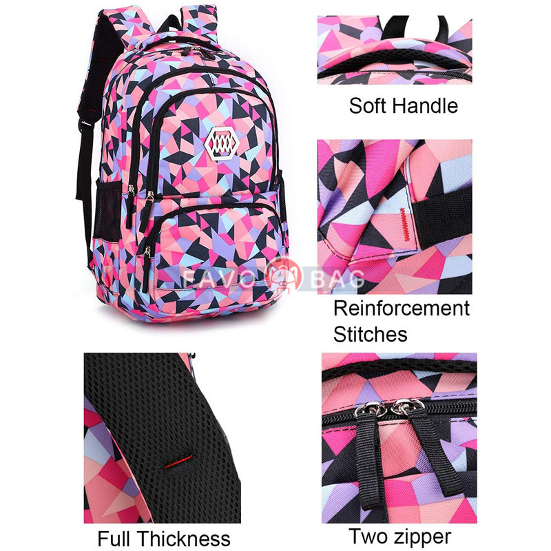 Girl Geometric Printed Primary Junior High University School Bag Bookbag 3pcs Backpack Sets