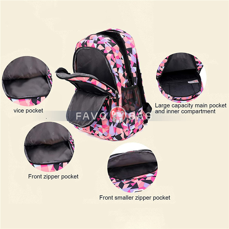 Girl Geometric Printed Primary Junior High University School Bag Bookbag 3pcs Backpack Sets