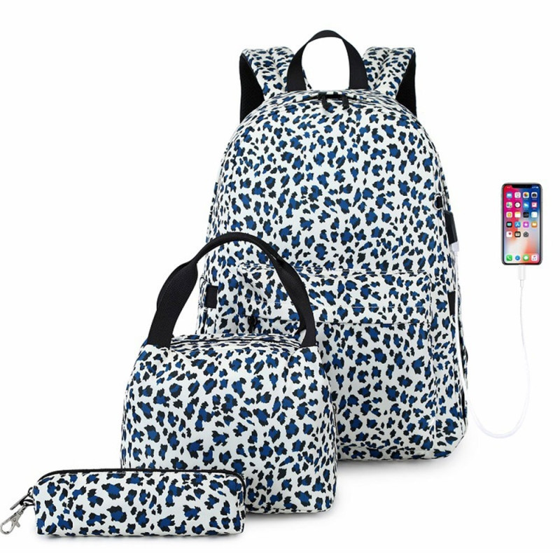 Lightweight Fashion Printing Canvas Backpack Set For School Girls With Usb Charging Port