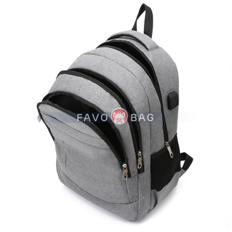 Grey Travel Laptop Backpack College School Bag Casual Daypack With Usb Charging Port