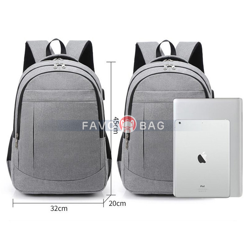 Grey Travel Laptop Backpack College School Bag Casual Daypack With Usb Charging Port