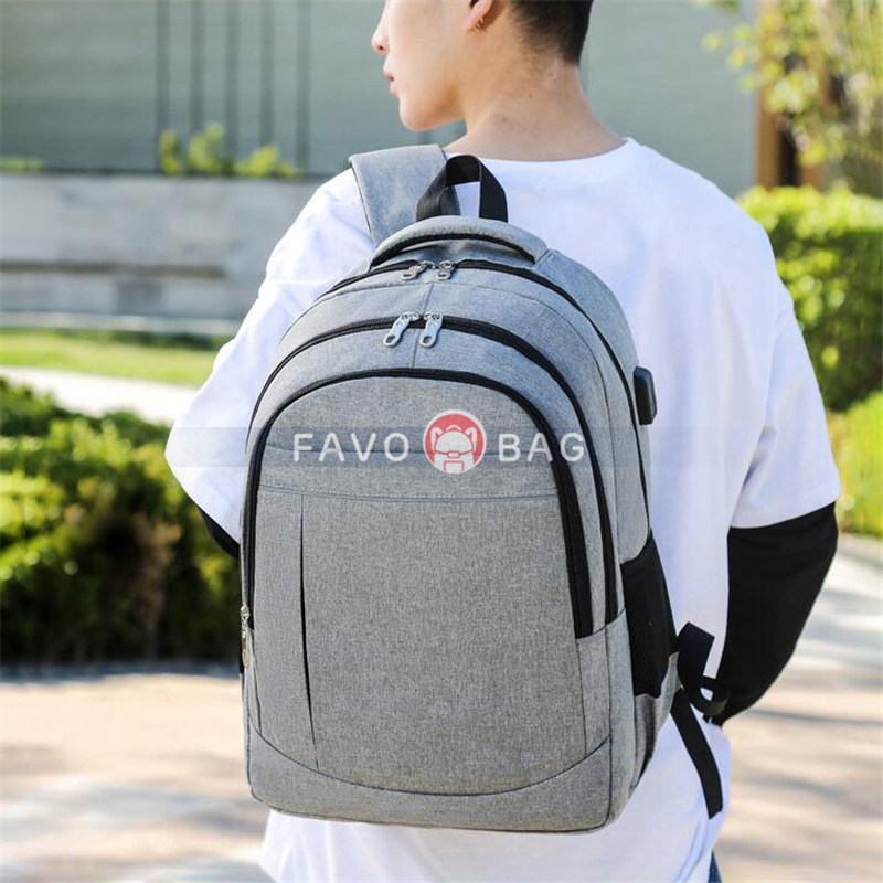 Grey Travel Laptop Backpack College School Bag Casual Daypack With Usb Charging Port