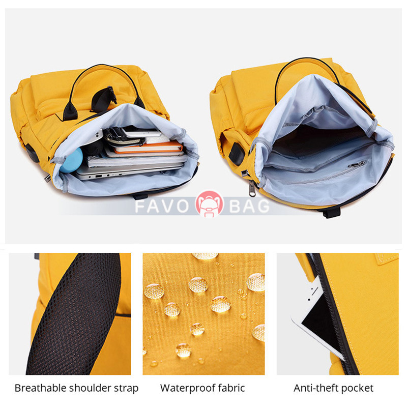 Yellow Travel Laptop Backpack For Women Huge Capacity Computer Notebook Bag