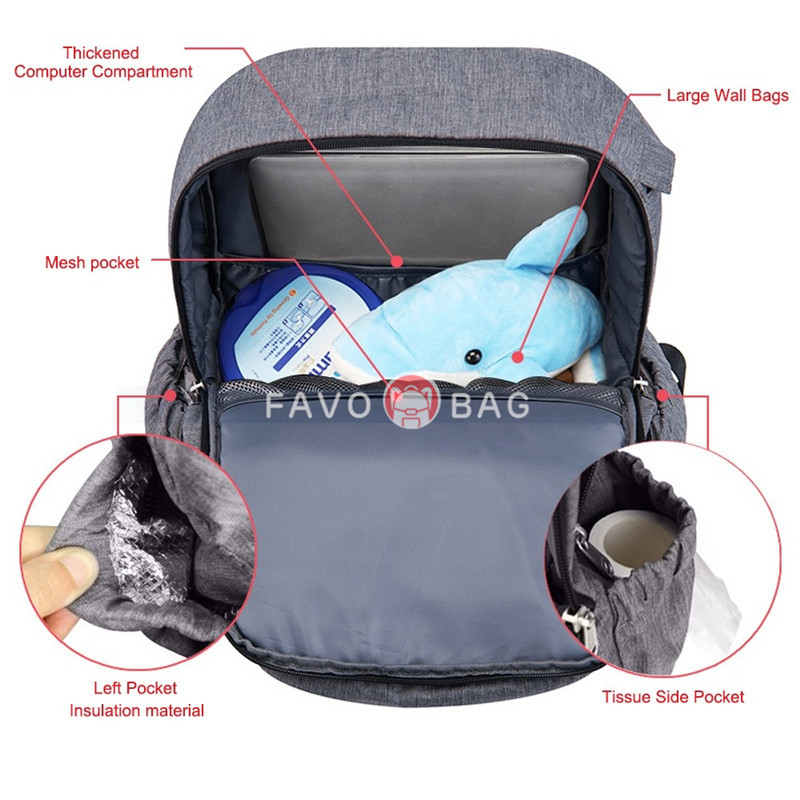 Grey Big Diaper Bag Durable Oxford Nappy Backpack Handbag with Changing Pad