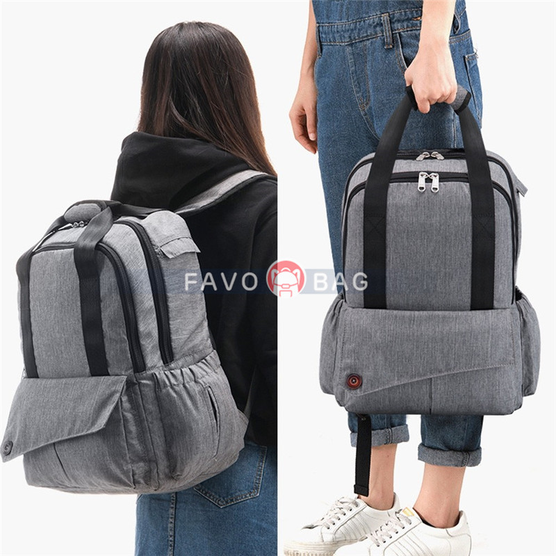 Grey Big Diaper Bag Durable Oxford Nappy Backpack Handbag with Changing Pad