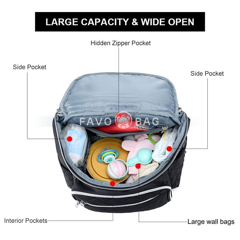 Diaper Bag Backpack Soft Multi-Function Baby Travel Bag with Changing Pad & Packing Cubes