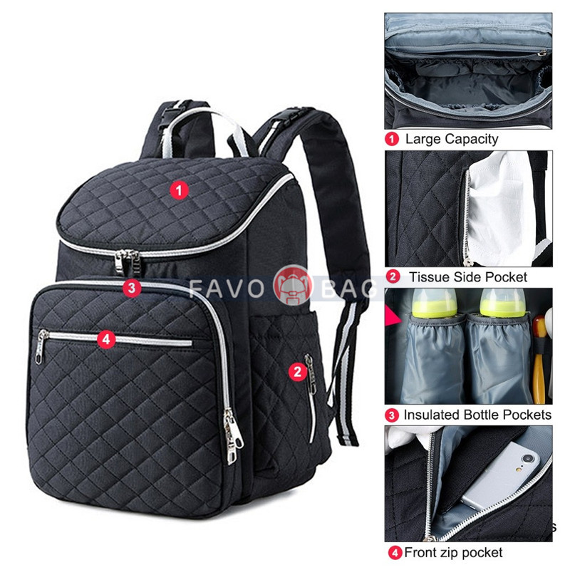 Diaper Bag Backpack Soft Multi-Function Baby Travel Bag with Changing Pad & Packing Cubes