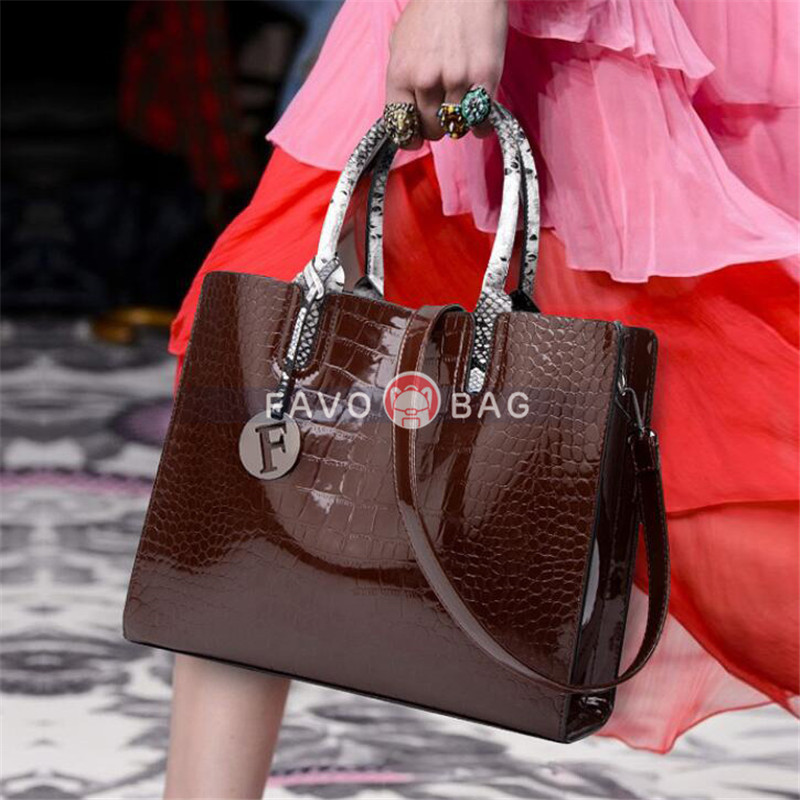 Genuine Leather Handbags for Women Snake Skin Pattern Top-handle Bag Tote Bag Wallet