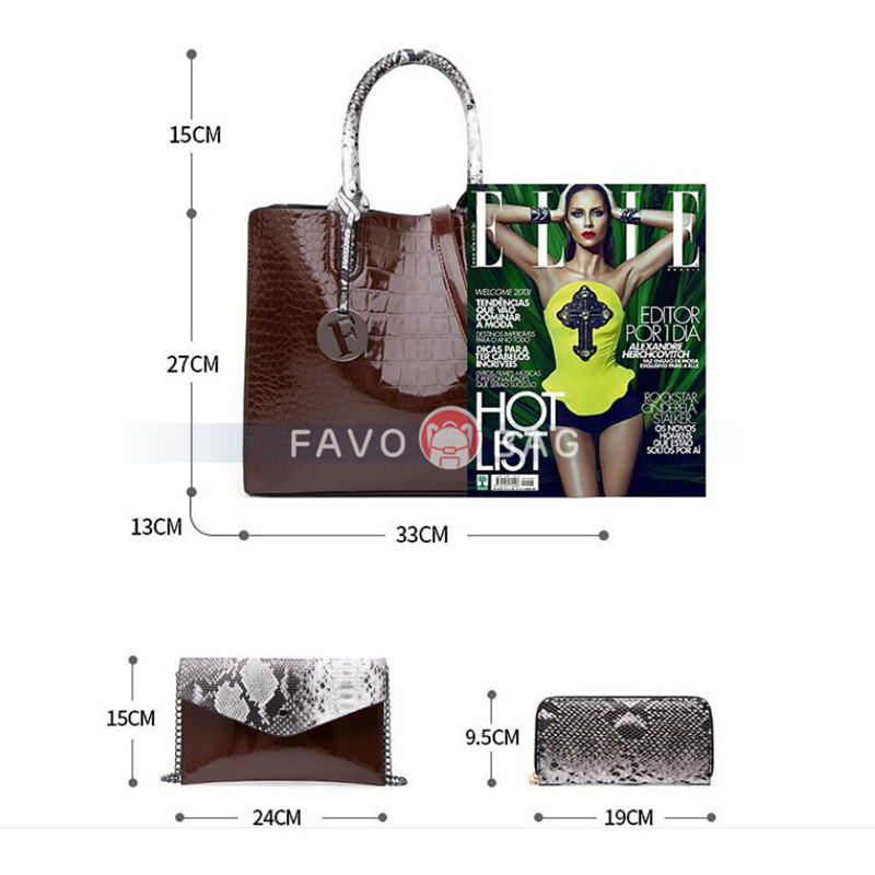 Genuine Leather Handbags for Women Snake Skin Pattern Top-handle Bag Tote Bag Wallet