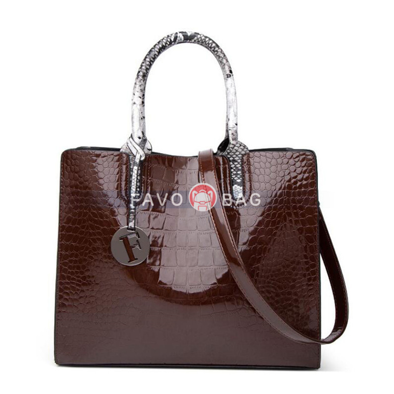 Genuine Leather Handbags for Women Snake Skin Pattern Top-handle Bag Tote Bag Wallet